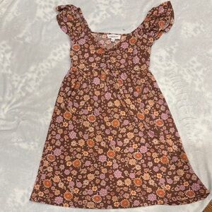 Pink Rose Brown Floral Mini Dress